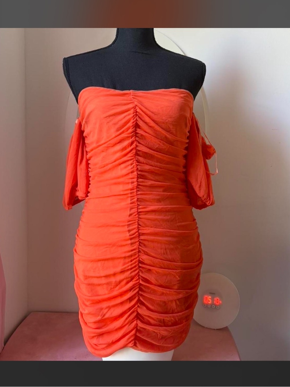 NBD Strapless Ruched Mini Dress in Bright Orange